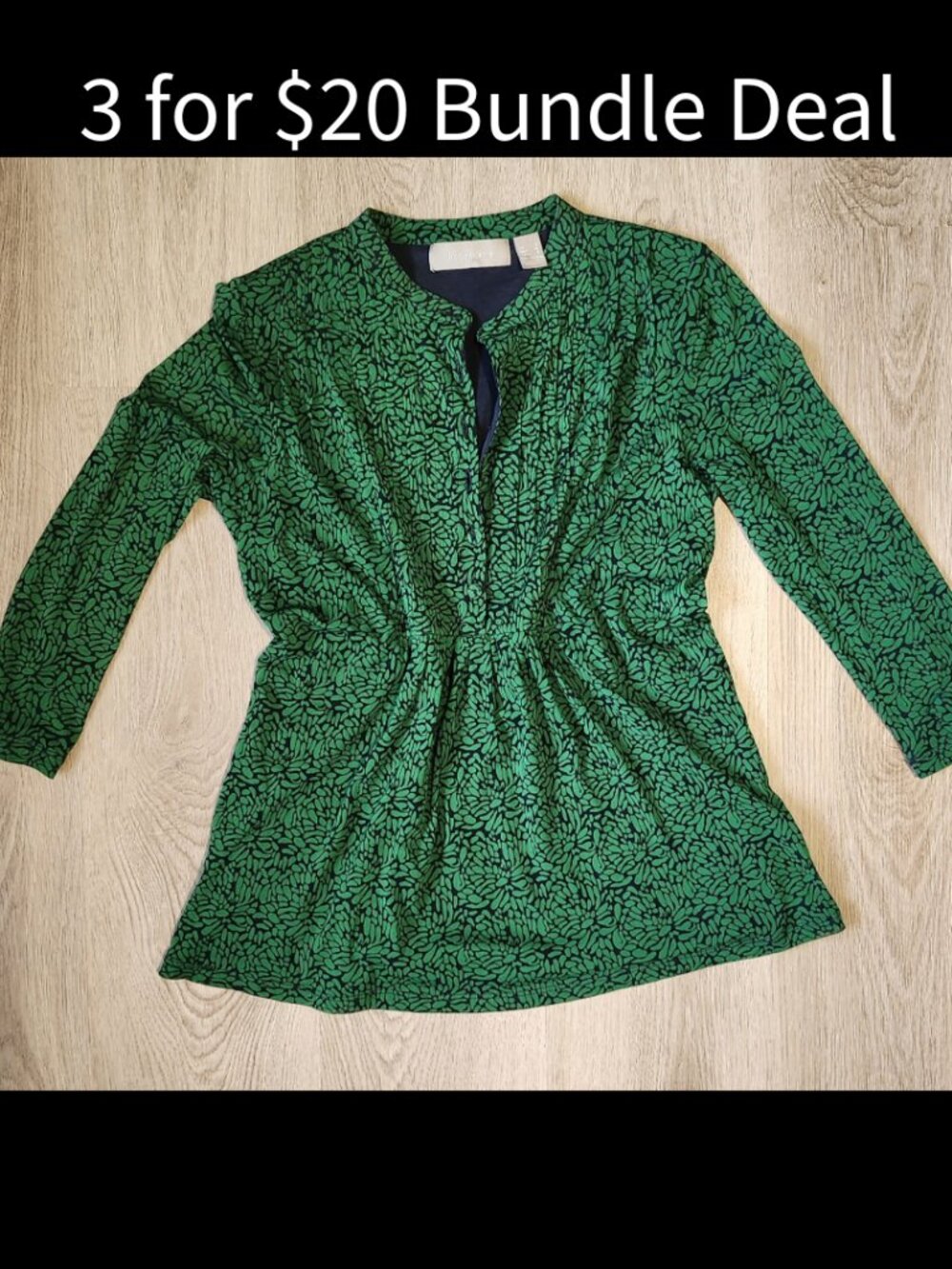 🚨 Y2K Liz Claiborne Floral Top Small Green & Navy Babydoll Empire Waist